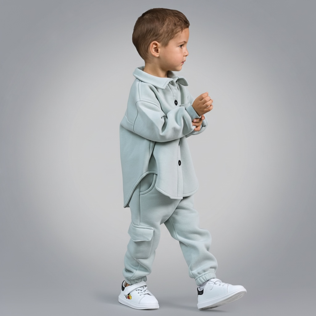 Trening baieti gri format din jacheta tip camasa si pantaloni jogger