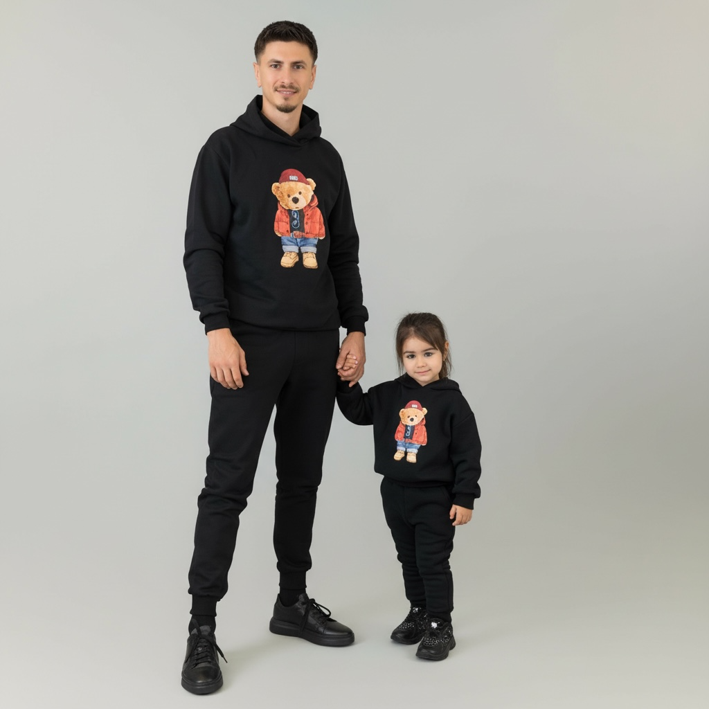 Set treninguri de familie negru cu imprimeu – Bruno Bear