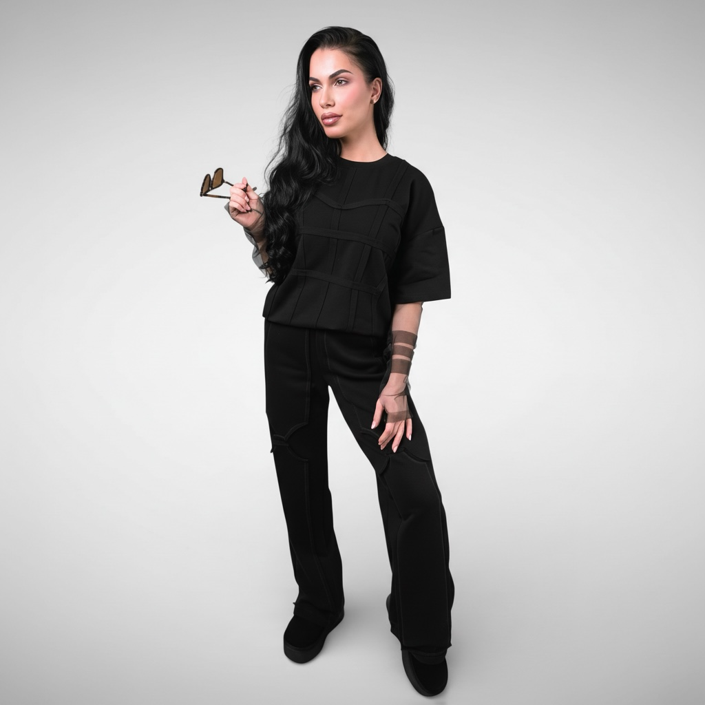 Compleu dama negru cu elemente de corset si maneci din tull detasabile