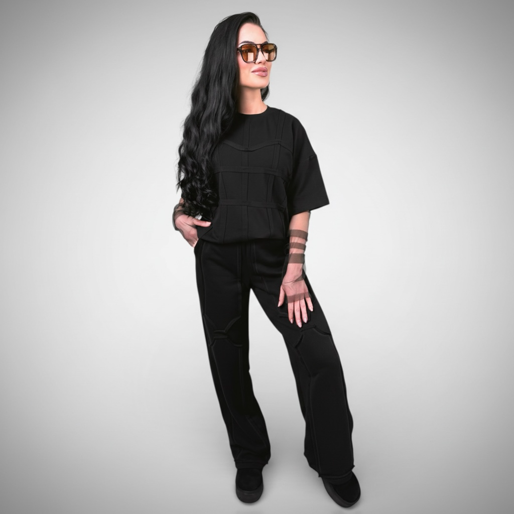 Compleu dama negru cu elemente de corset si maneci din tull detasabile