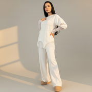 Trening dama off white cu bandaje tip corset si dantela chantilly