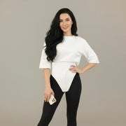 Tricou off white din bumbac premium cu corset
