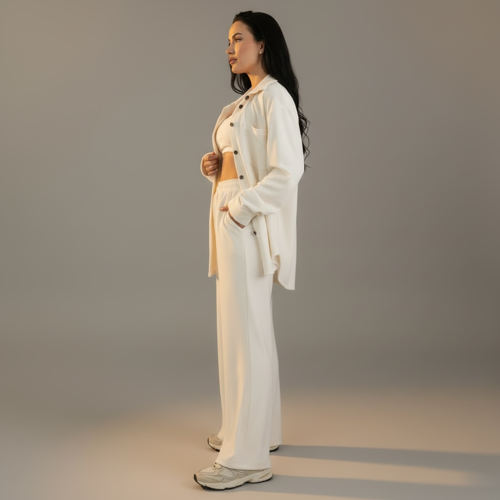 Compleu dama 3 piese off white din catifea