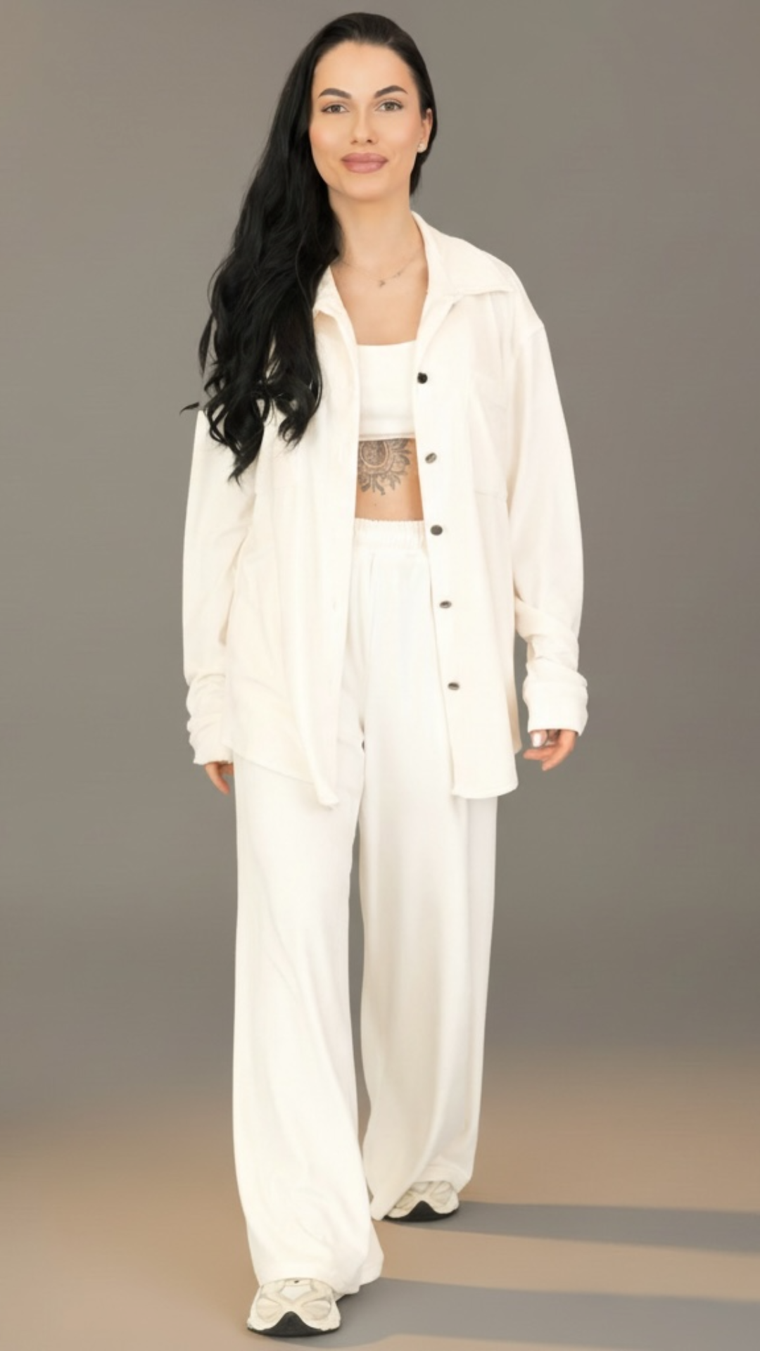 Compleu dama 3 piese off white din catifea