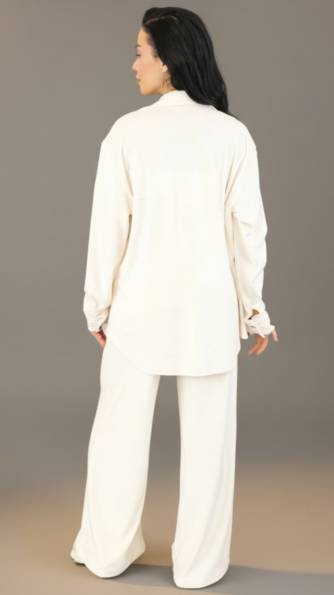 Compleu dama 3 piese off white din catifea