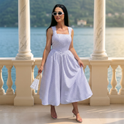 Rochie midi alba cu imprimeu buline si corset