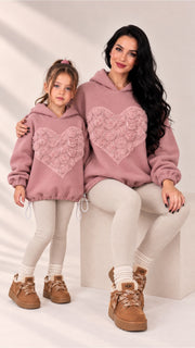 Set hanorace roz pudra cu aplicatie de trandafiri din organza