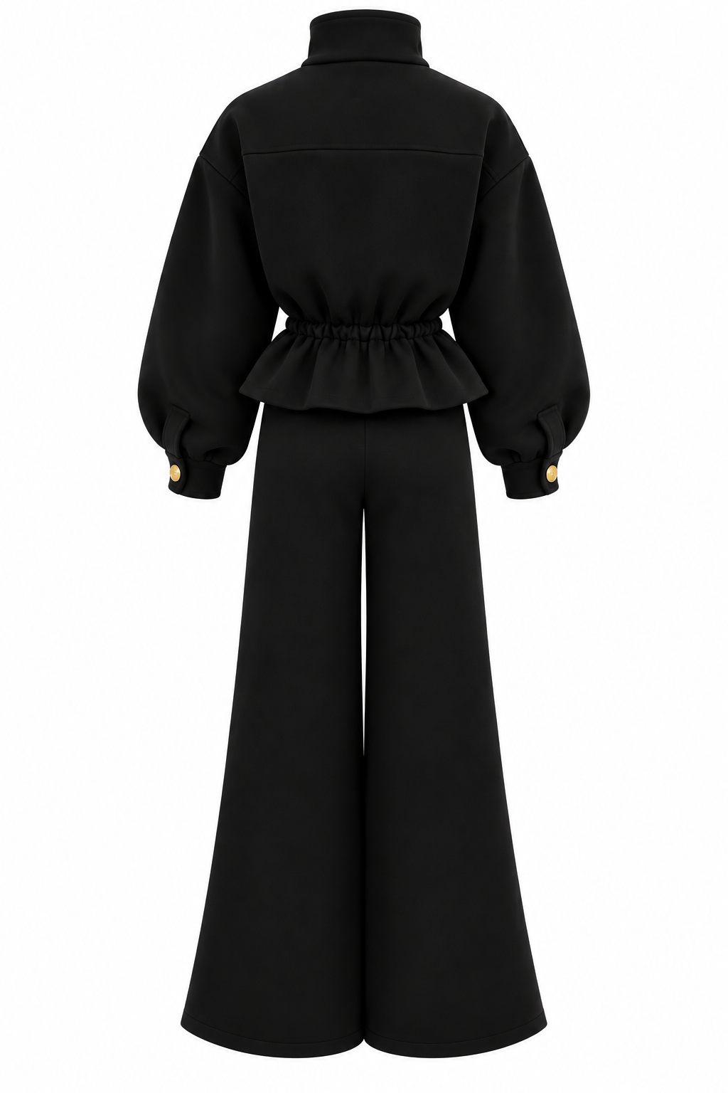 Trening dama negru in stil militar cu nervuri decorative si nasturi aurii