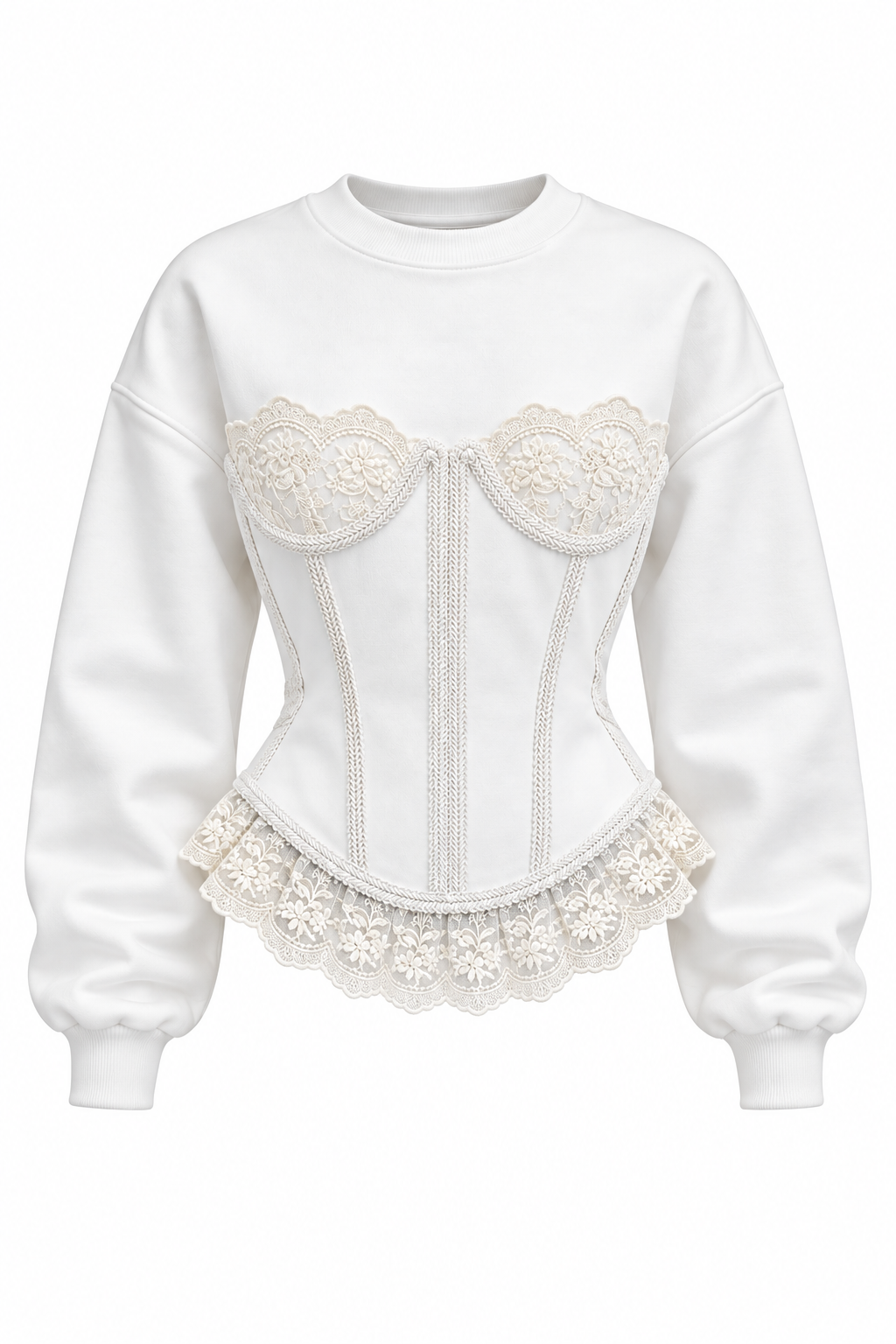 Bluza dama off white cu detaliu tip corset si dantela brodata