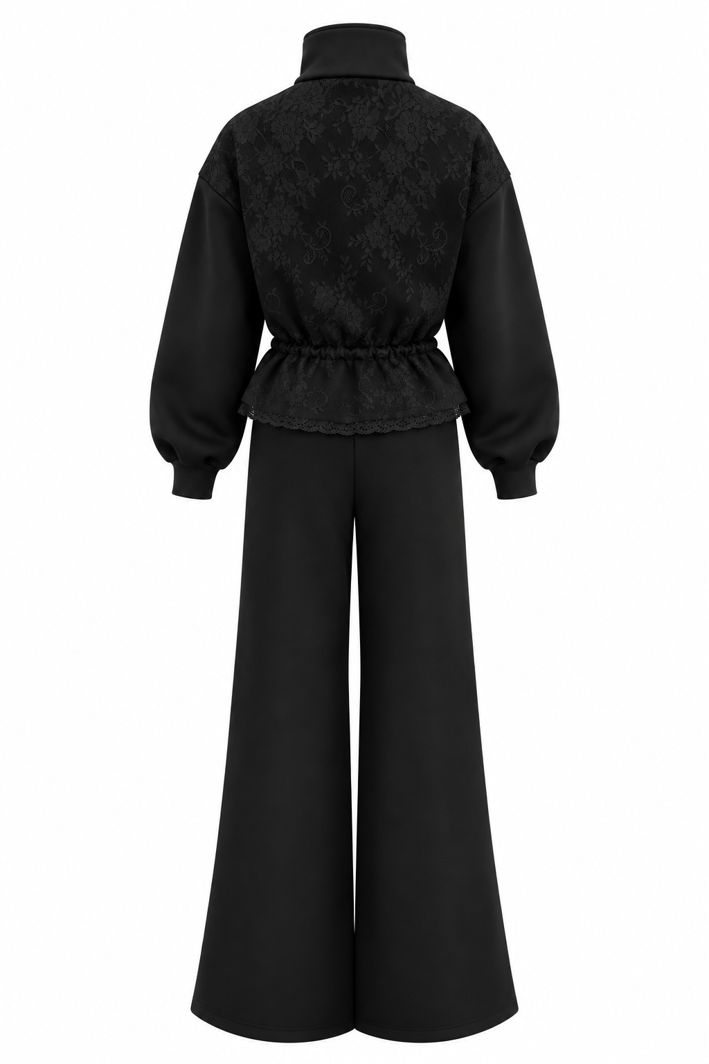 Trening dama negru cu talie ajustabila si dantela chantilly