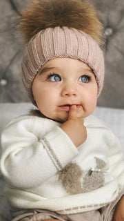 Fes copii din tricot cu mot din blana naturala - Creamy