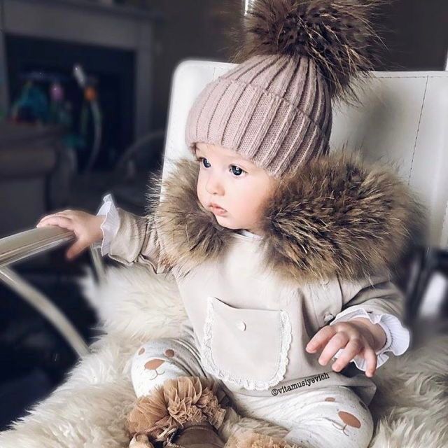 Fes copii din tricot cu mot din blana naturala - Creamy
