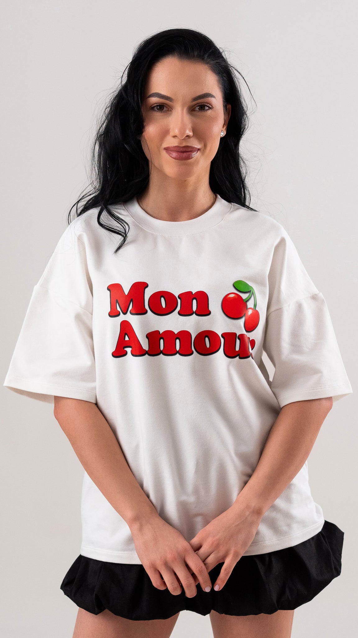 Set tricouri mama fiica off white din bumbac premium cu imprimeu - Mon Amour