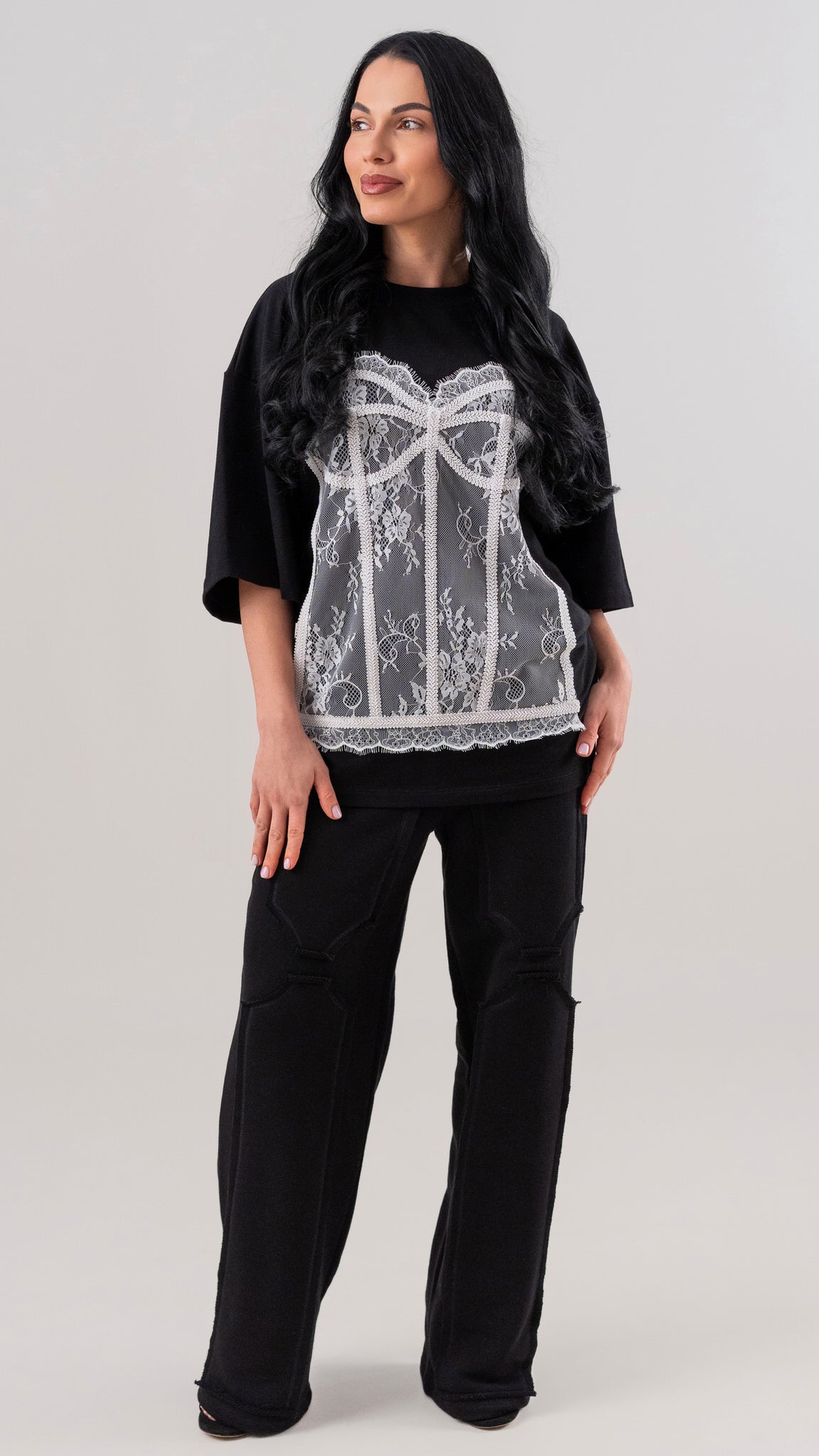 Compleu dama negru cu corset din dantela
