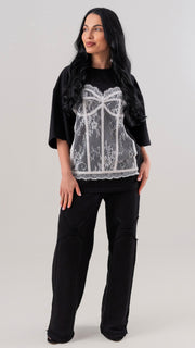 Compleu dama negru cu corset din dantela