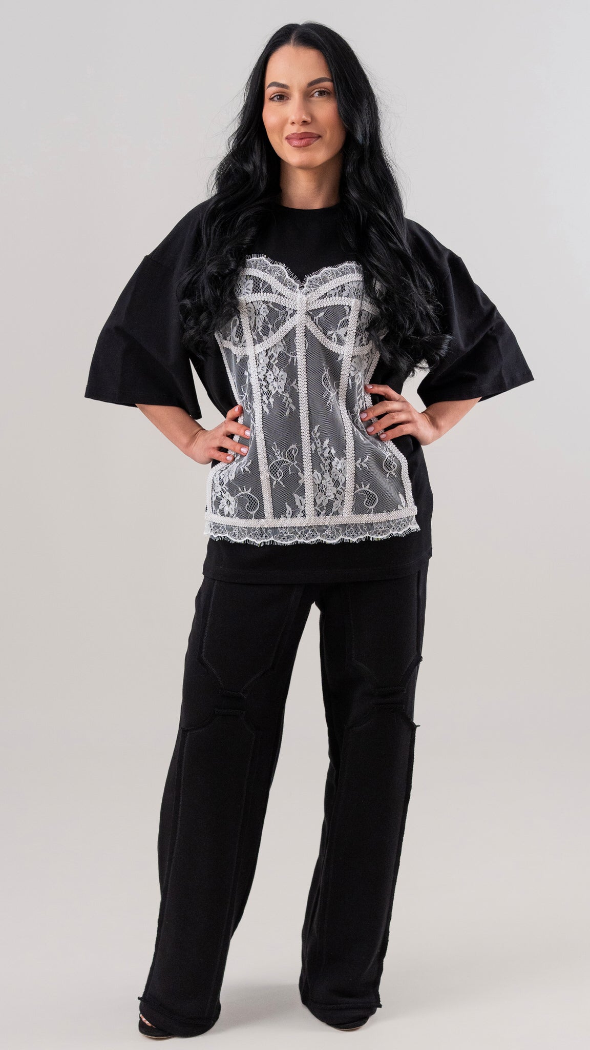 Compleu dama negru cu corset din dantela