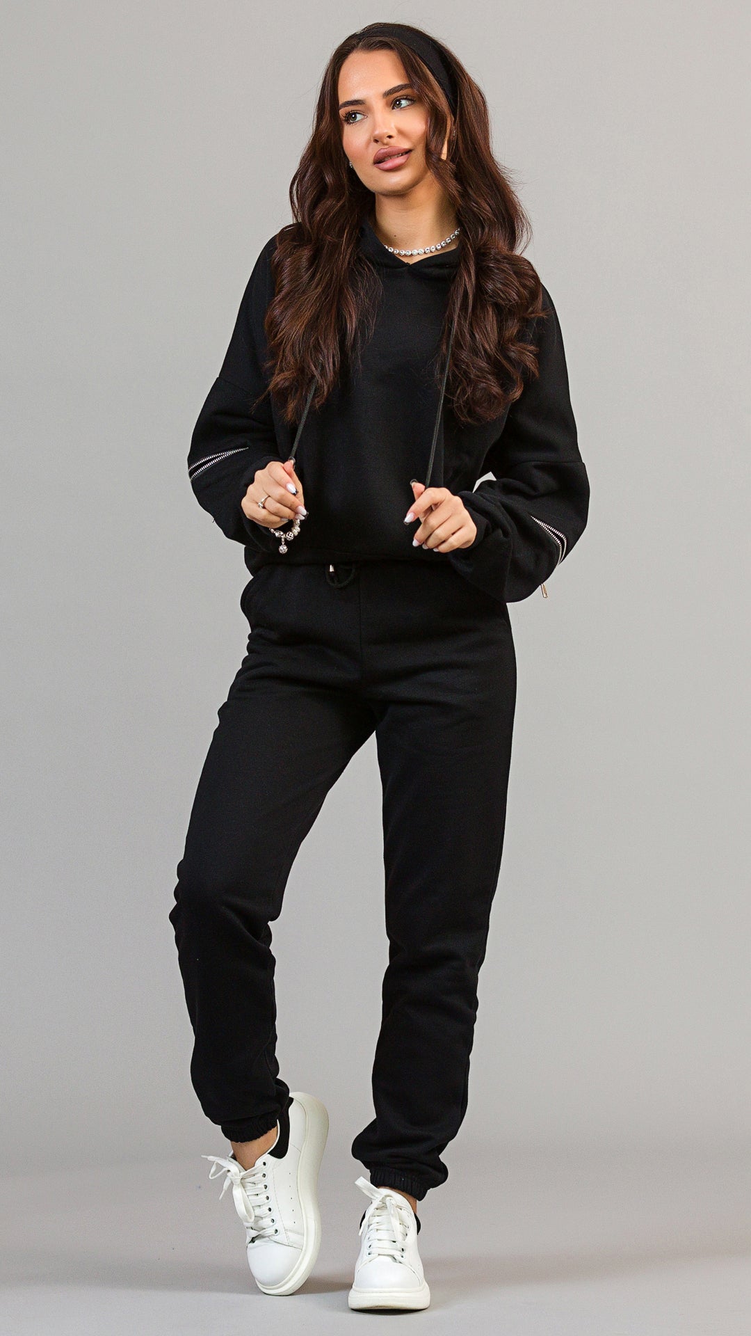 Trening dama negru cu fermoare decorative - Blessed