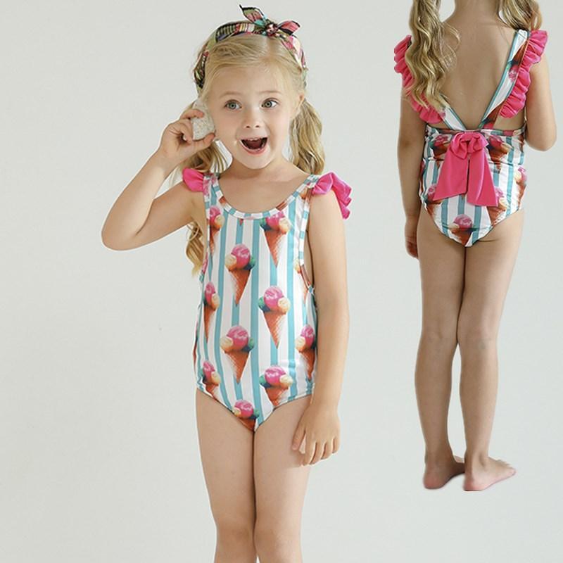 Costum de baie fete cu funda si volane  Ice Cream