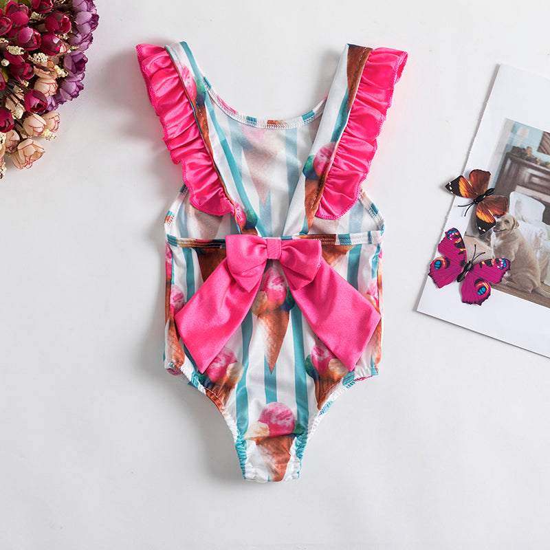 Costum de baie fete cu funda si volane  Ice Cream