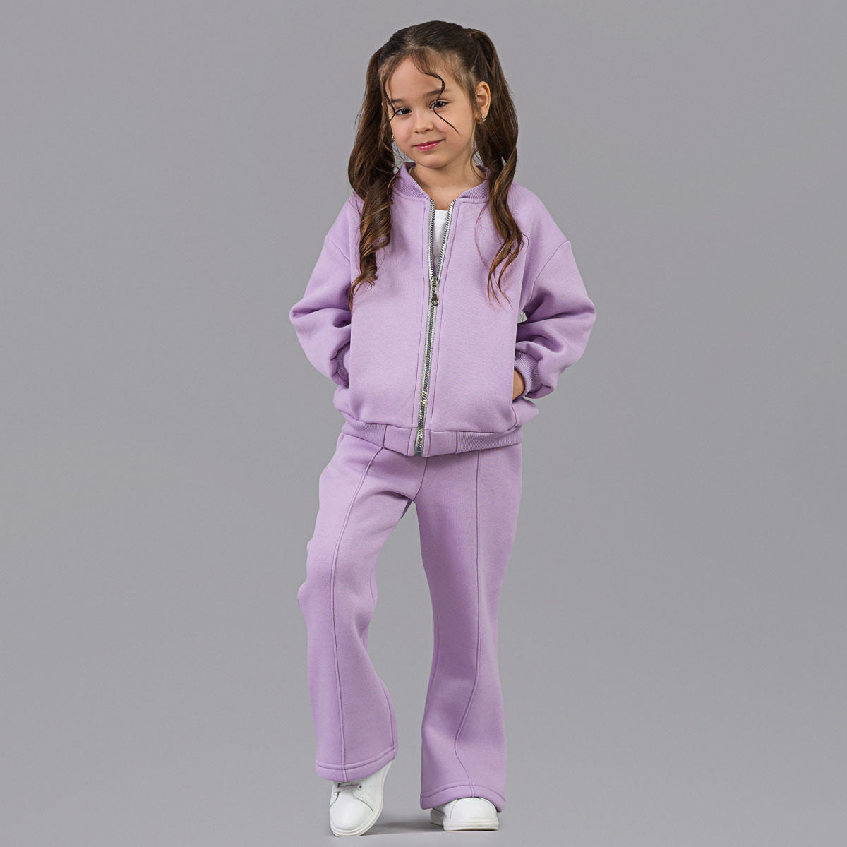 Trening fete mov deschis format din hanorac bomber si pantaloni flare