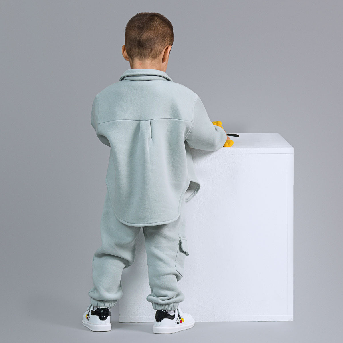 Trening baieti gri format din jacheta tip camasa si pantaloni jogger
