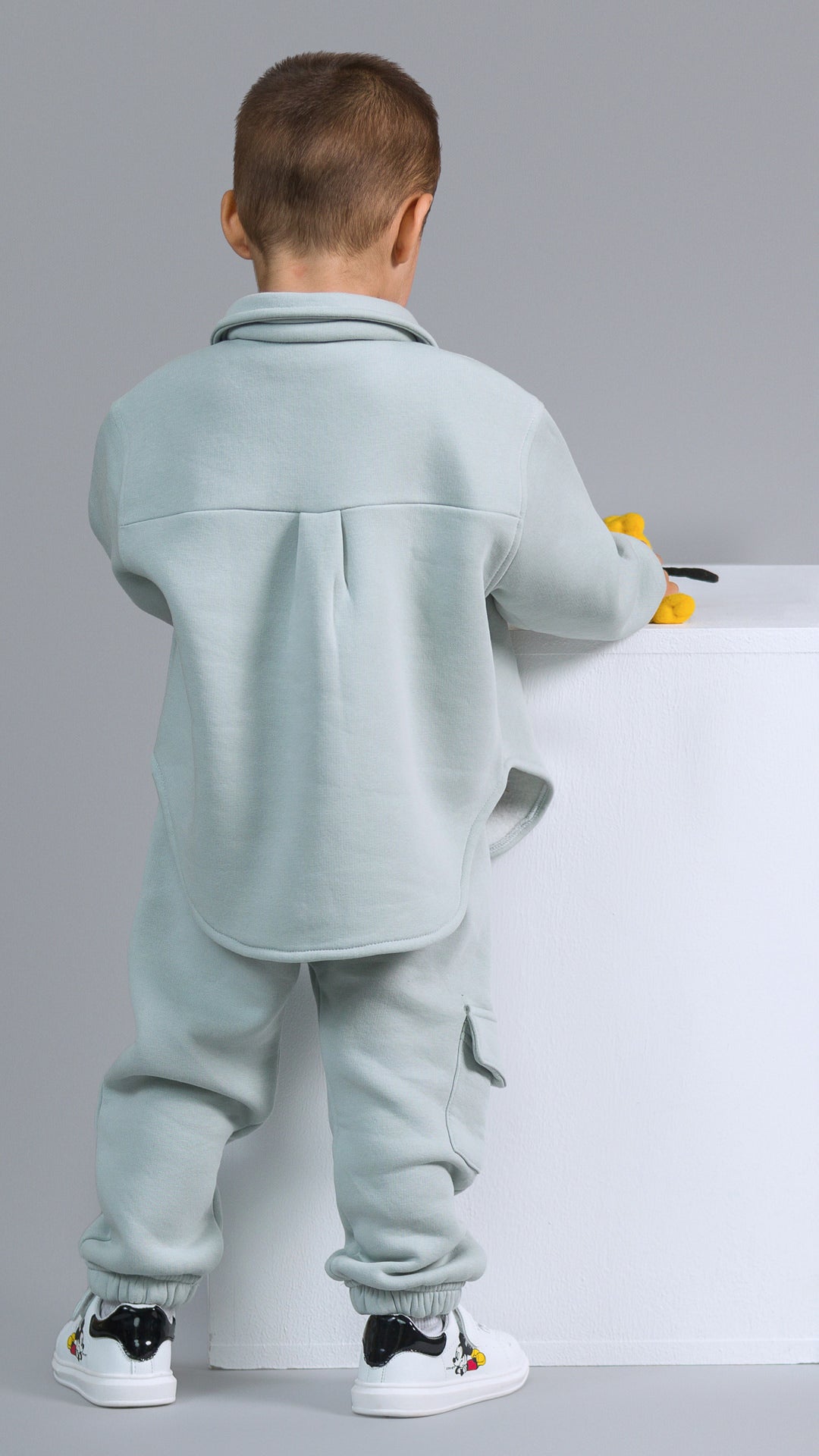 Trening baieti gri format din jacheta tip camasa si pantaloni jogger