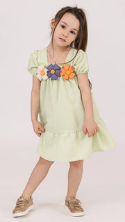 Rochie fete verde cu flori aplicate Floralina