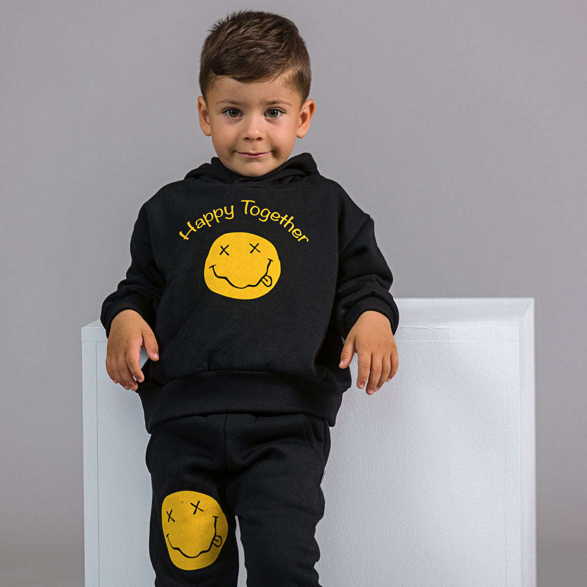 Trening baieti negru cu imprimeu smiley face