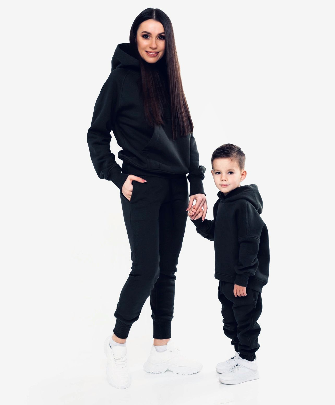 Set treninguri mama copil negru cu snur supradimensionat